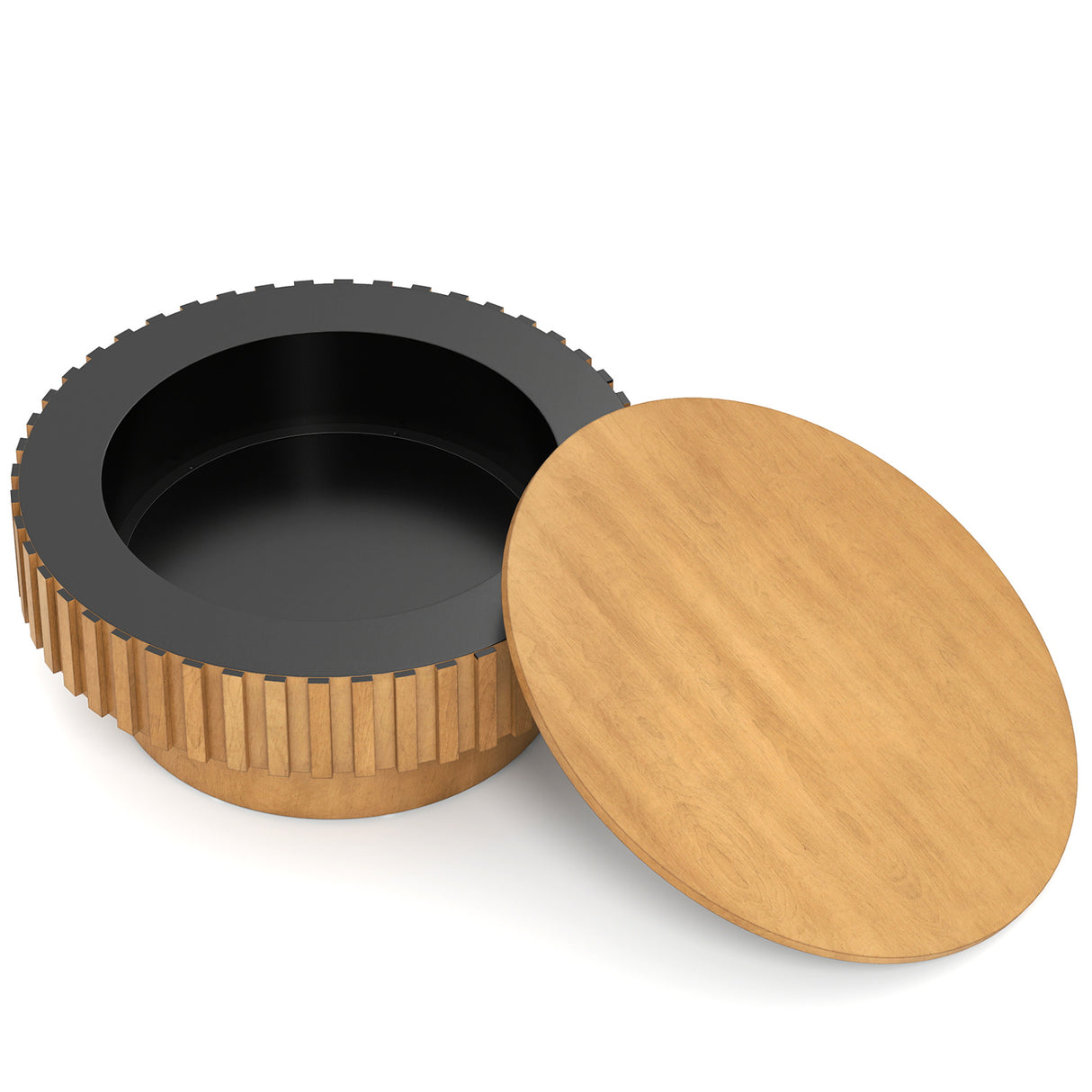 Round Coffee Table with Storage Modern Wooden Drum Coffee Table with Hidden Compartment-Natural