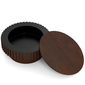 Round Coffee Table with Storage Modern Wooden Drum Coffee Table with Hidden Compartment-Walnut