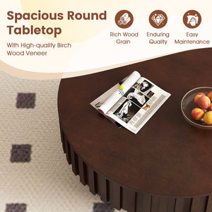 Round Coffee Table with Storage Modern Wooden Drum Coffee Table with Hidden Compartment-Walnut