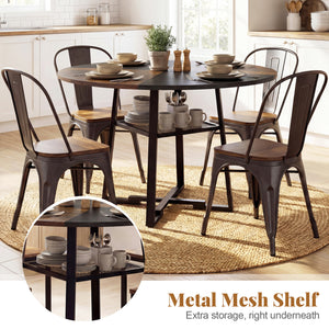 Round Dining Table for 4-6 with Storage Shelf and Metal Legs-Rustic Brown