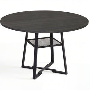 Round Dining Table for 4-6 with Storage Shelf and Metal Legs-Black