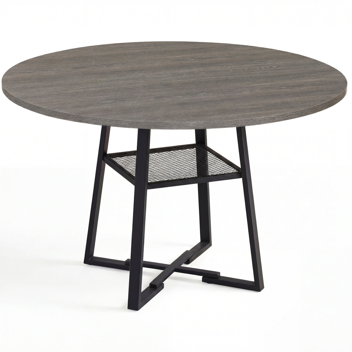 Round Dining Table for 4-6 with Storage Shelf and Metal Legs-Gray