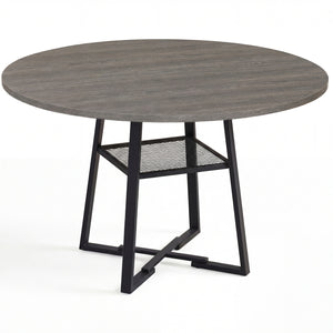 Round Dining Table for 4-6 with Storage Shelf and Metal Legs-Gray