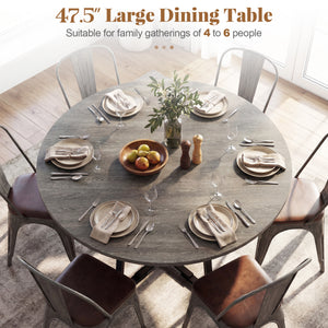 Round Dining Table for 4-6 with Storage Shelf and Metal Legs-Gray