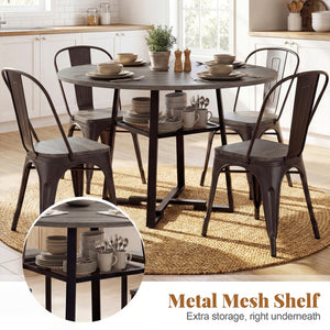 Round Dining Table for 4-6 with Storage Shelf and Metal Legs-Gray