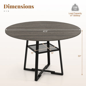 Round Dining Table for 4-6 with Storage Shelf and Metal Legs-Gray