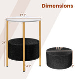 Round End Table 2-Tier Side Table with Removable Fabric Basket and Metal Frame-White