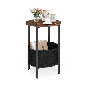 Round End Table 2-Tier Side Table with Removable Fabric Basket and Metal Frame-Rustic Brown