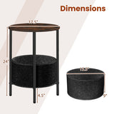 Round End Table 2-Tier Side Table with Removable Fabric Basket and Metal Frame-Rustic Brown