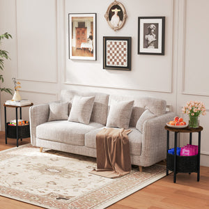 Round End Table 2-Tier Side Table with Removable Fabric Basket and Metal Frame-Rustic Brown