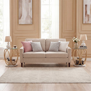Round End Table Faux Marble Side Table with Tempered Glass Tabletop-Gold