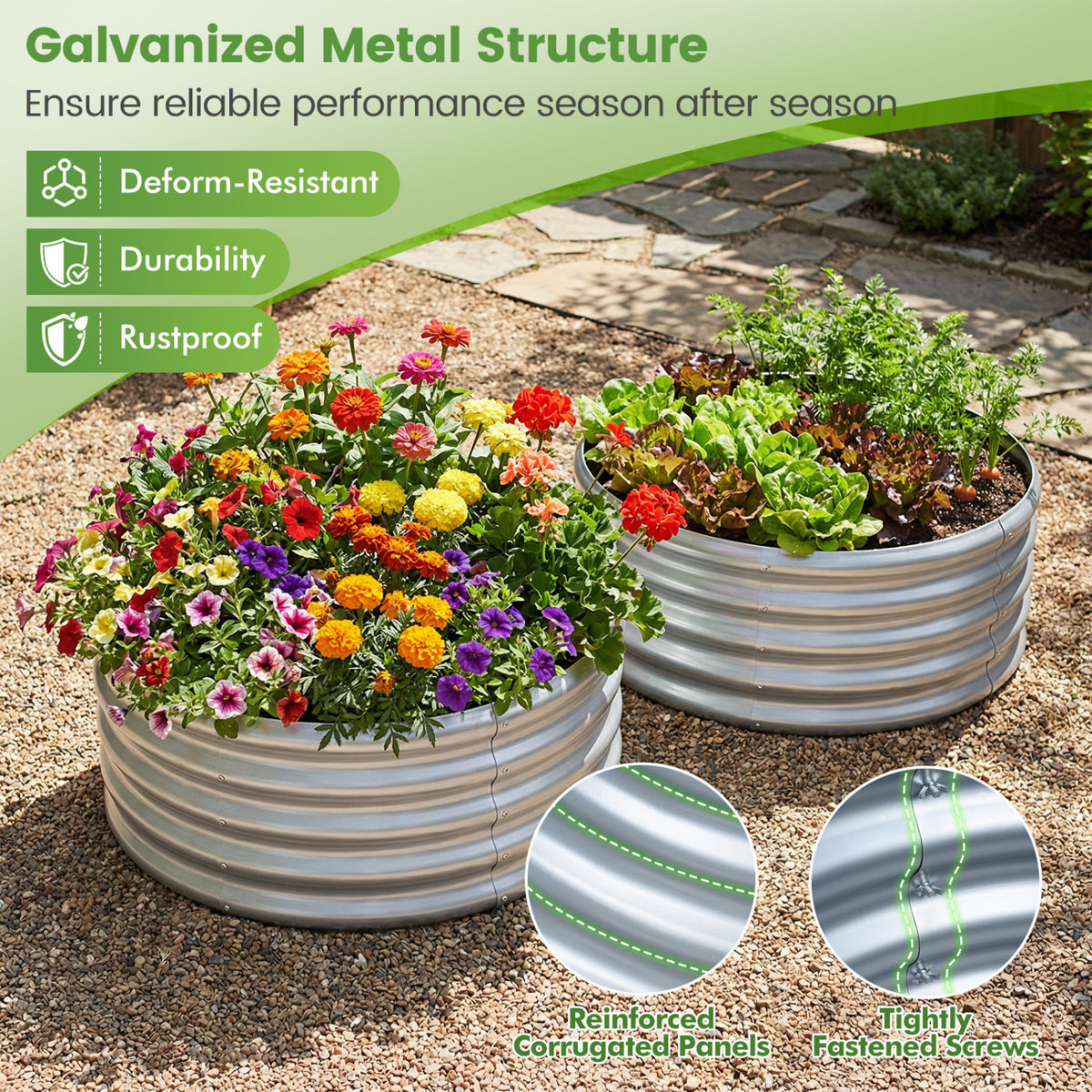 Round Galvanized Raised Garden Bed with Open-Ended Base-S