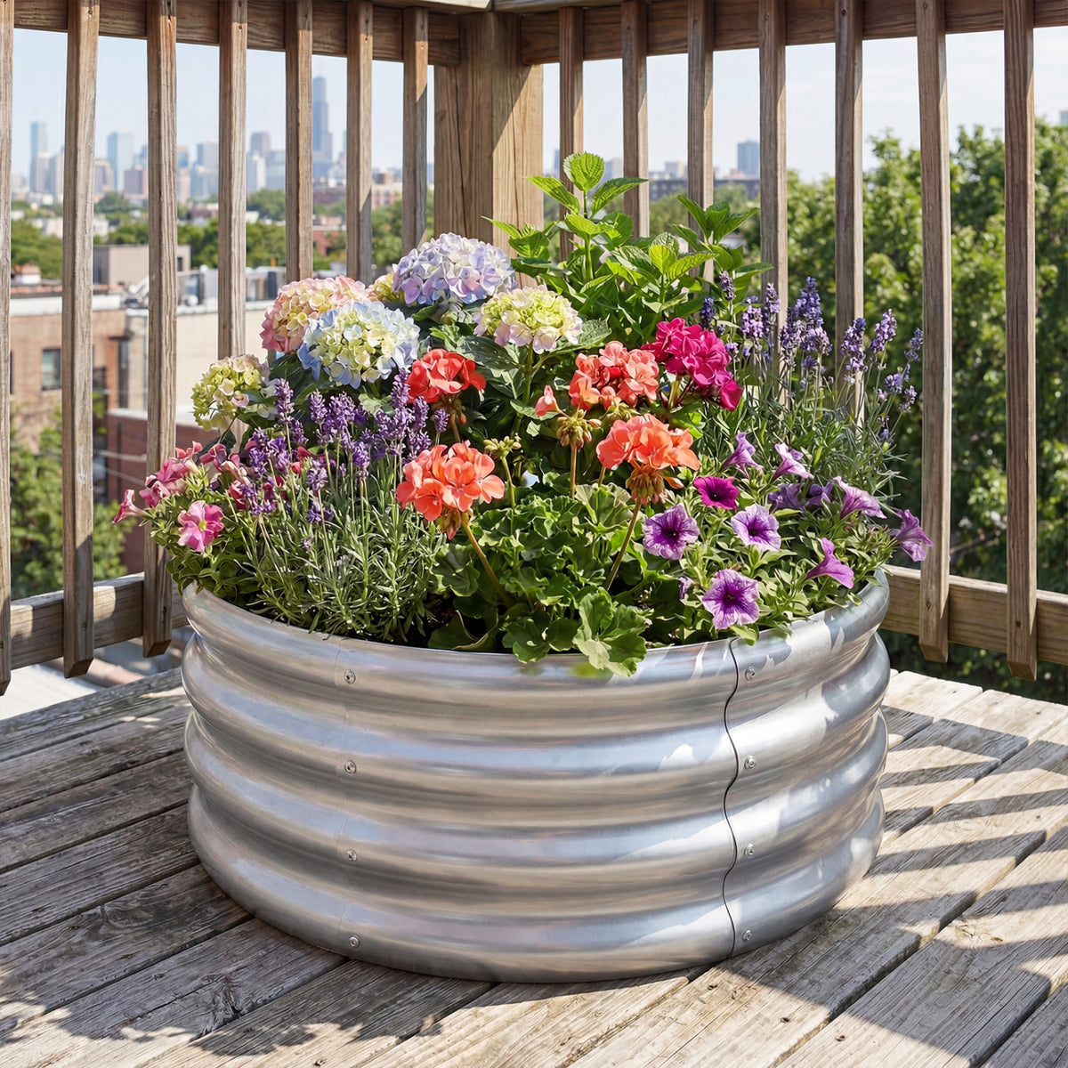 Round Galvanized Raised Garden Bed with Open-Ended Base-S