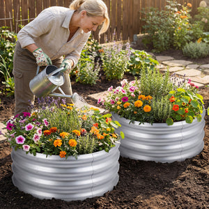 Round Galvanized Raised Garden Bed with Open-Ended Base-S