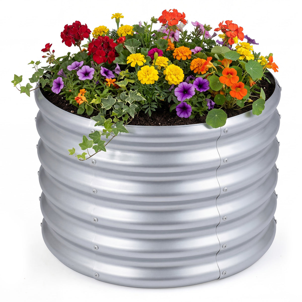 Round Galvanized Raised Garden Bed with Open-Ended Base-M