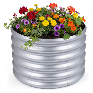 Round Galvanized Raised Garden Bed with Open-Ended Base-M