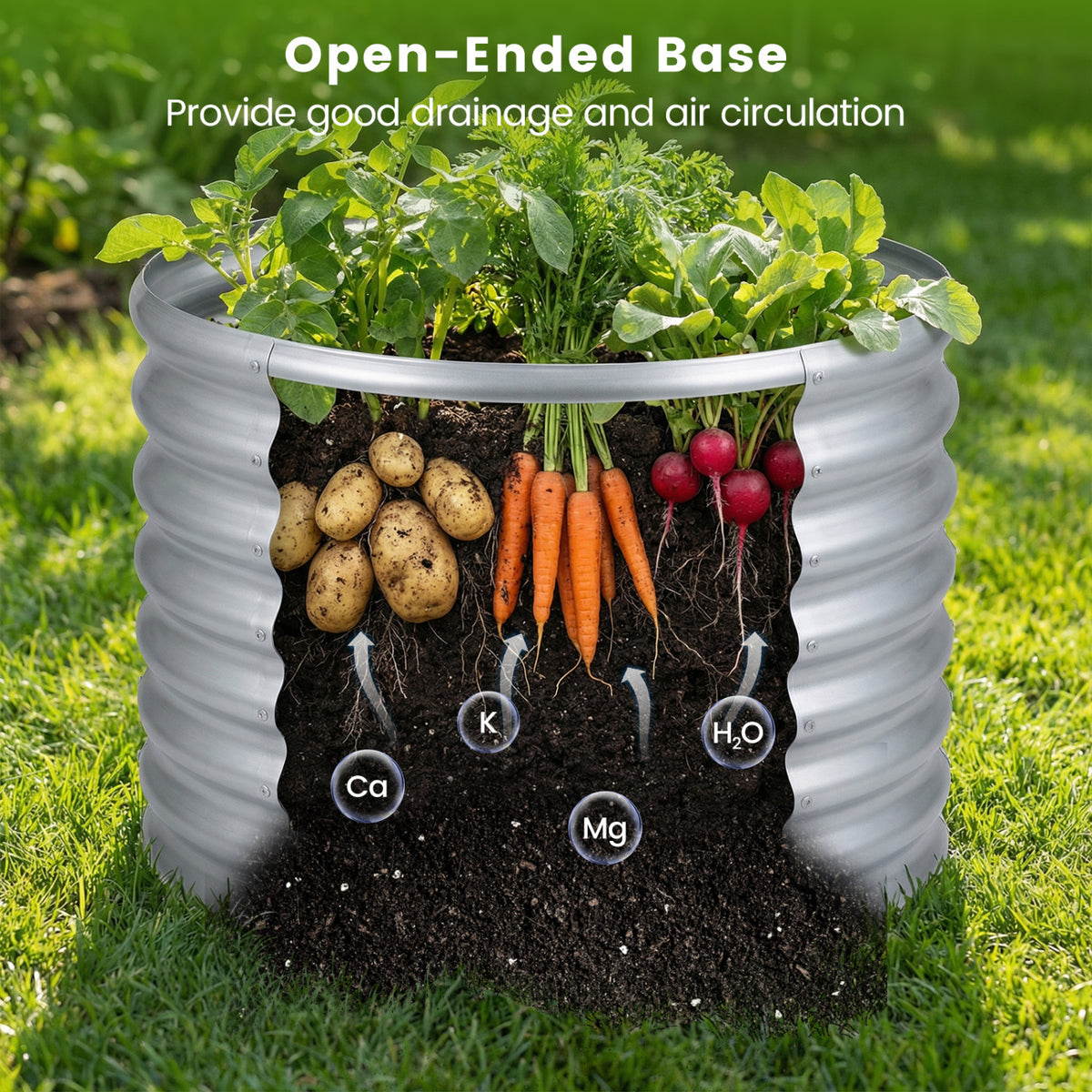 Round Galvanized Raised Garden Bed with Open-Ended Base-M