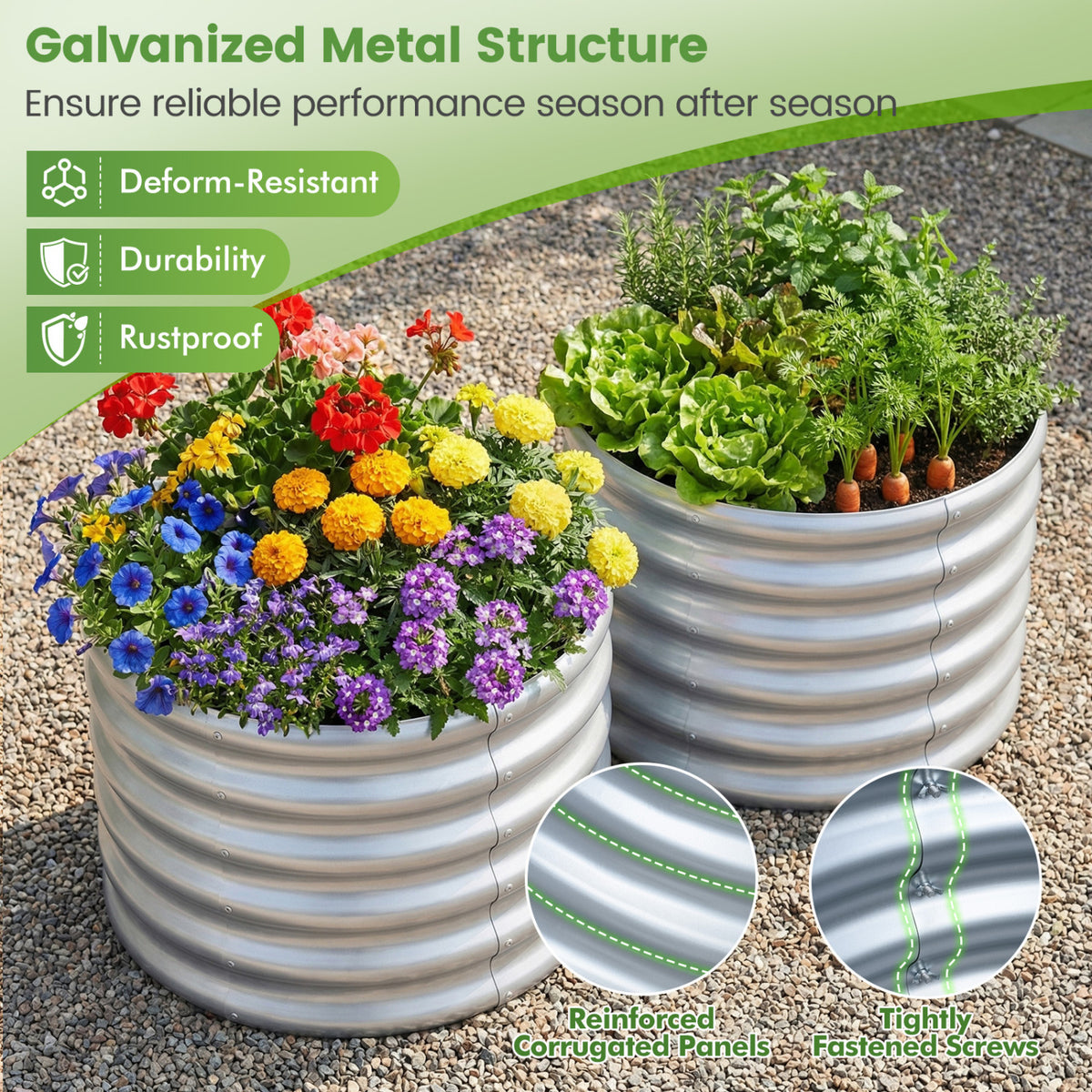 Round Galvanized Raised Garden Bed with Open-Ended Base-M