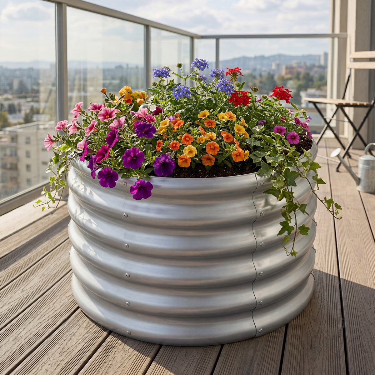 Round Galvanized Raised Garden Bed with Open-Ended Base-M