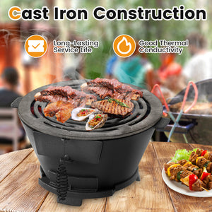 Round Hibachi Grill Outdoor Portable Charcoal Stove with 12 Inch Double-Sided Grate-Black