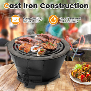 Round Hibachi Grill Outdoor Portable Charcoal Stove with 12 Inch Double-Sided Grate-Black