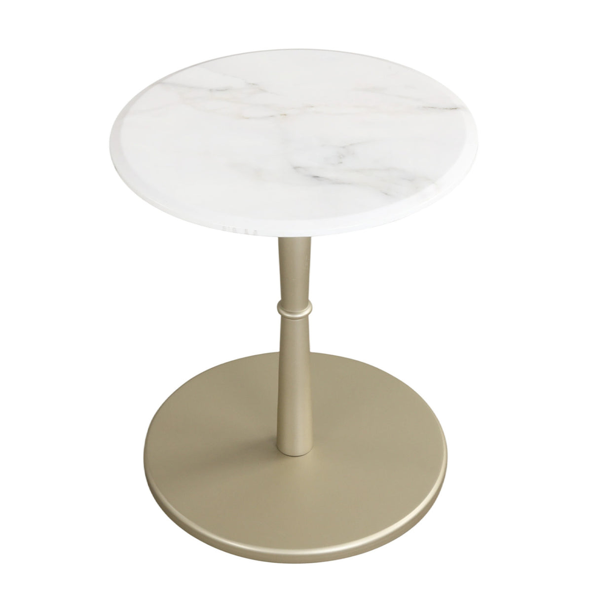 Round Marble Side Table with Stone Finish and Wooden Base for Small Spaces-White and Gold