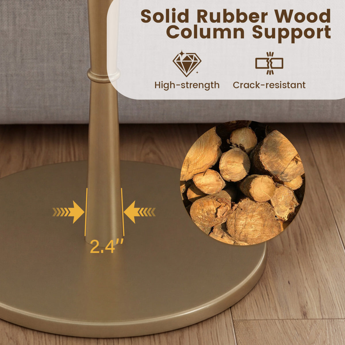 Round Marble Side Table with Stone Finish and Wooden Base for Small Spaces-White and Gold