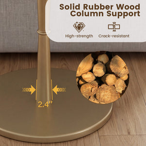 Round Marble Side Table with Stone Finish and Wooden Base for Small Spaces-White and Gold