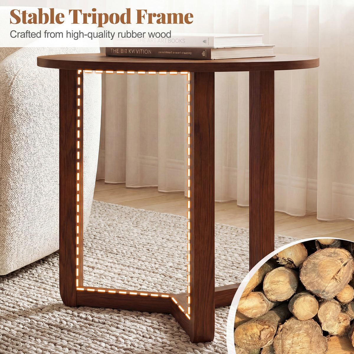 Round Nesting Coffee Table Set of 2 Wood Nesting End Tables with Thickened Top-Walnut