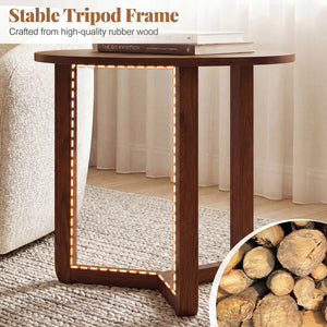 Round Nesting Coffee Table Set of 2 Wood Nesting End Tables with Thickened Top-Walnut