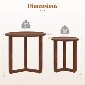 Round Nesting Coffee Table Set of 2 Wood Nesting End Tables with Thickened Top-Walnut