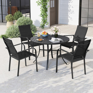 Round Patio Dining Table 42.5 Inch Metal Slat Table with Umbrella Hole-Black