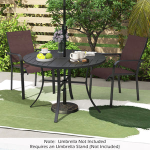 Round Patio Dining Table 42.5 Inch Metal Slat Table with Umbrella Hole-Black