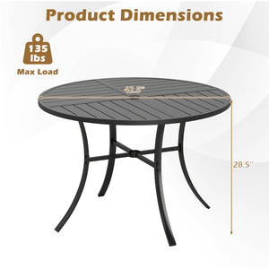 Round Patio Dining Table 42.5 Inch Metal Slat Table with Umbrella Hole-Black