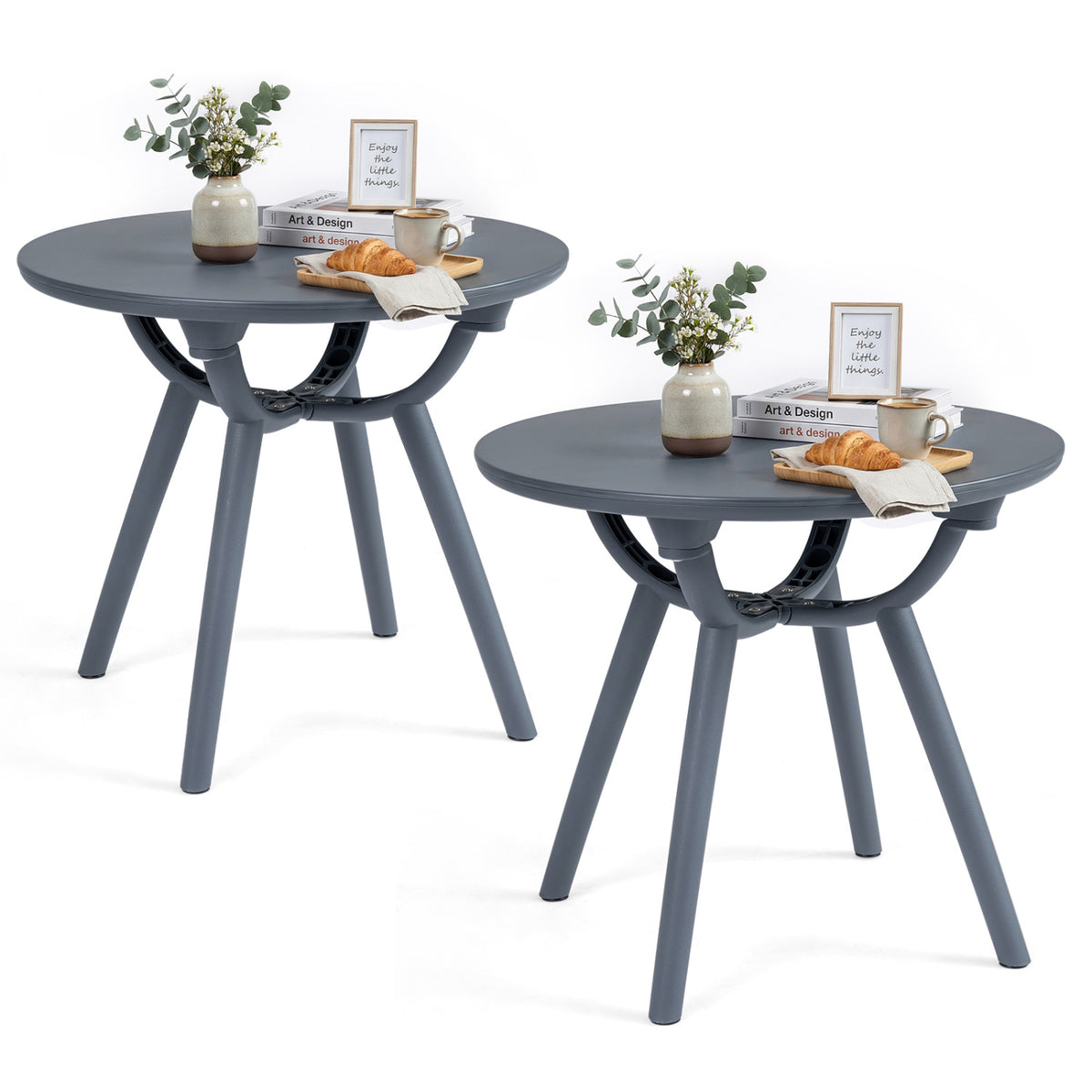 Round Patio Storage Side Table for Poolside and Balcony-set of 2