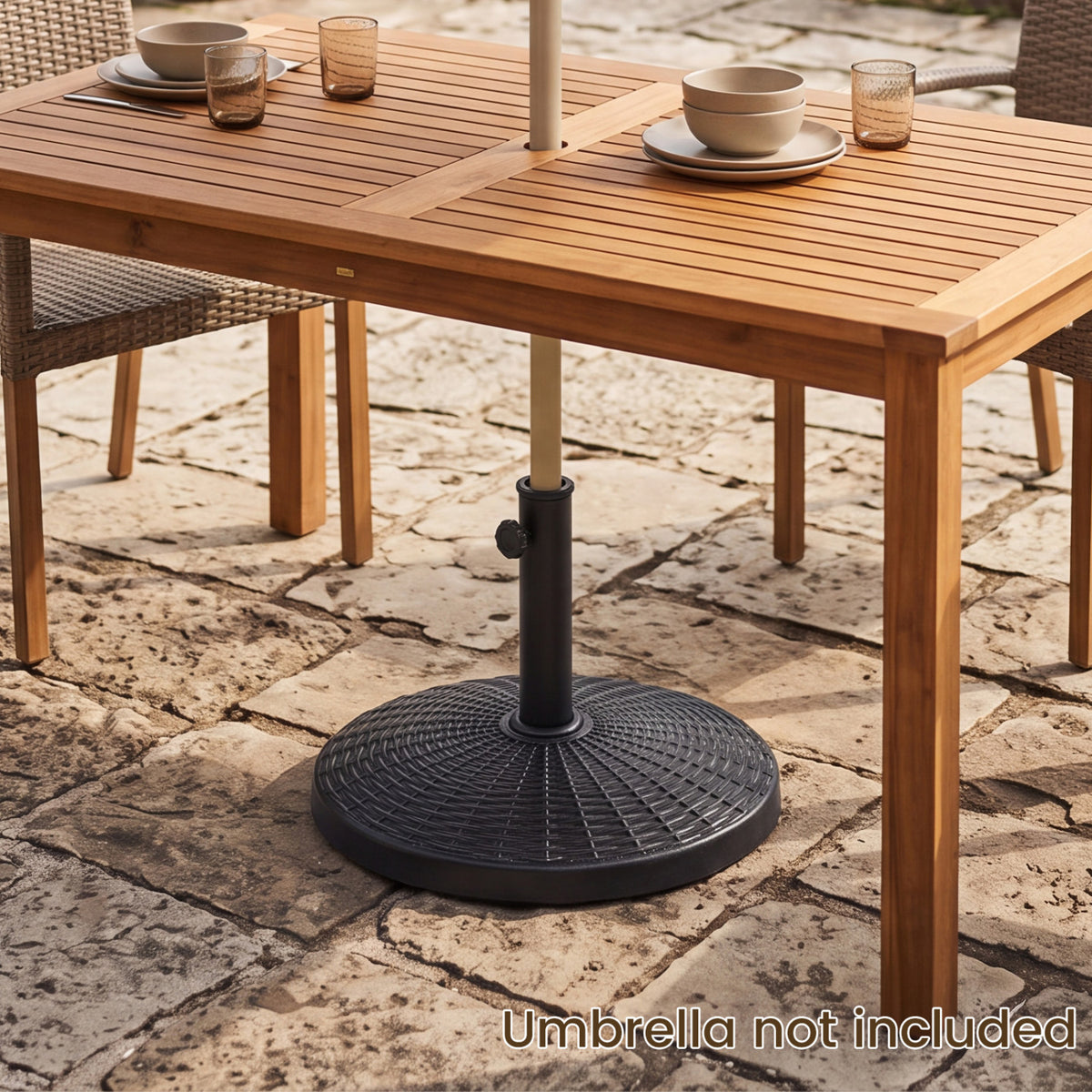 22 lbs Patio Resin Outdoor Umbrella Base with Wicker Style for Outdoor Use-Black