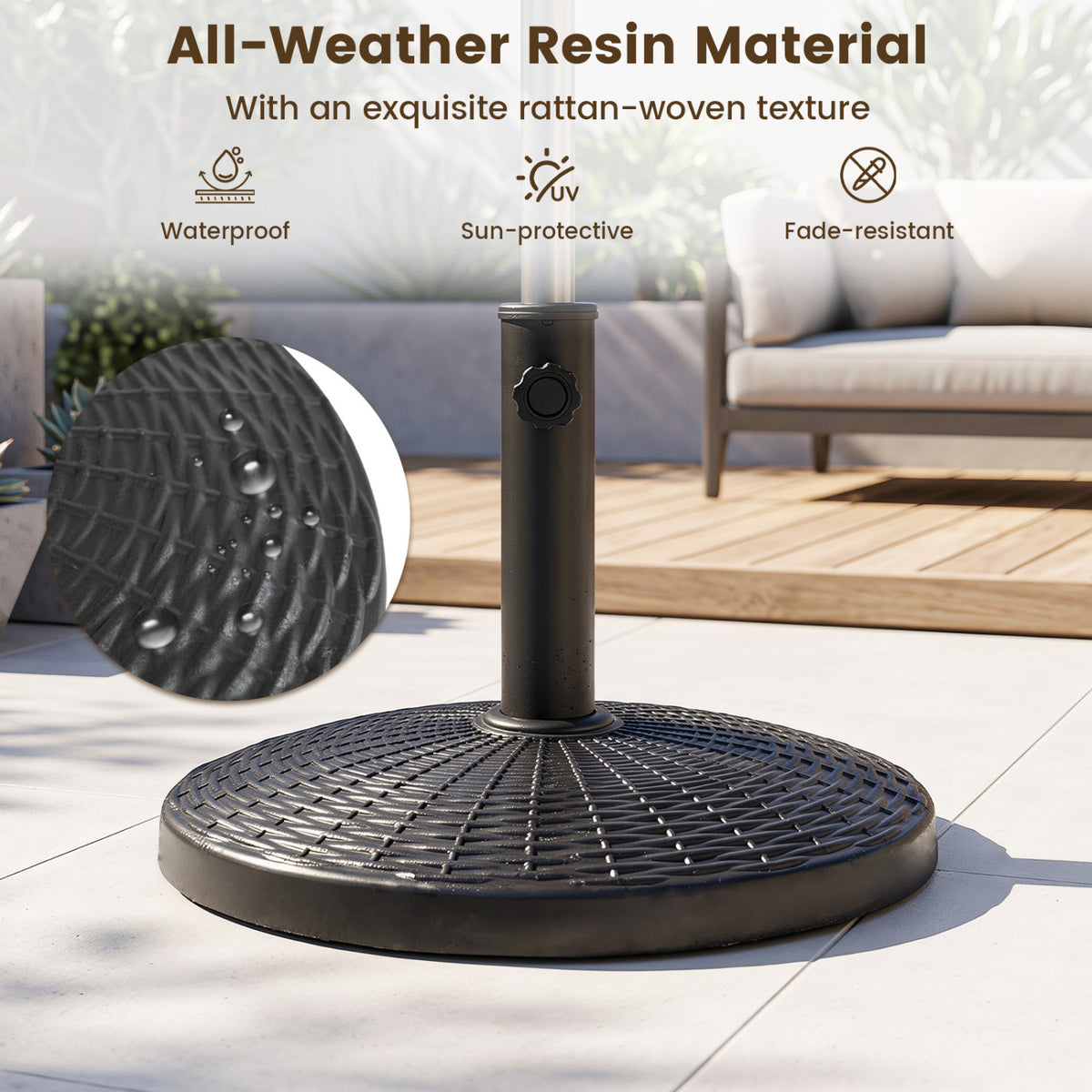 22 lbs Patio Resin Outdoor Umbrella Base with Wicker Style for Outdoor Use-Black
