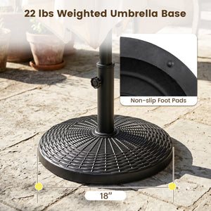 22 lbs Patio Resin Outdoor Umbrella Base with Wicker Style for Outdoor Use-Black