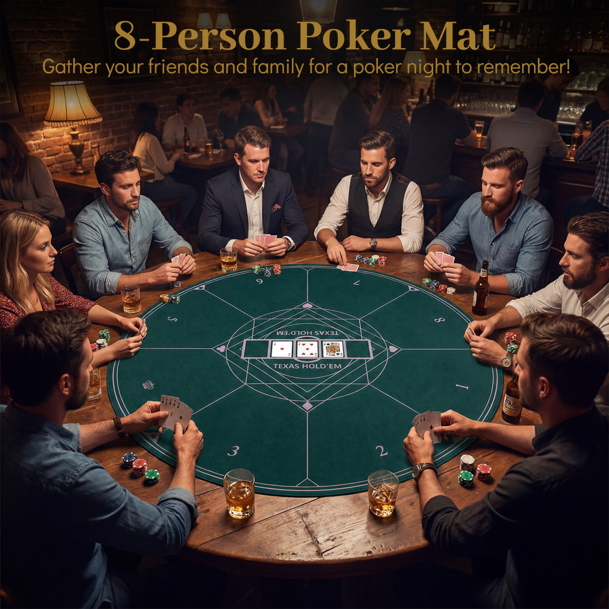 Round Poker Mat for Texas Hold'em 47" with Carrying Bag for 8-Player-Green