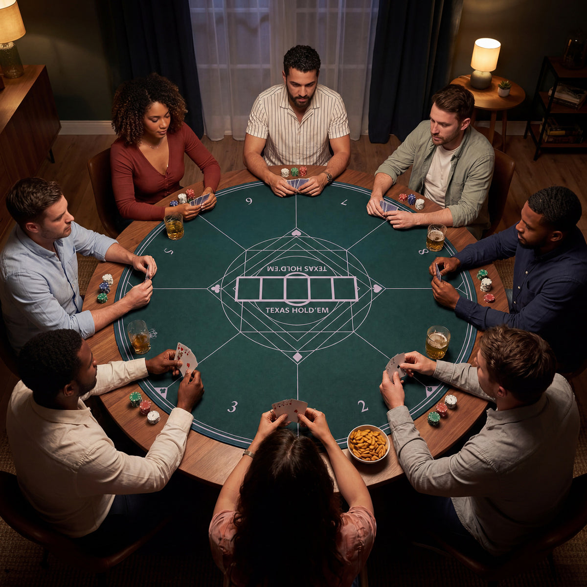 Round Poker Mat for Texas Hold'em 55 inch Portable Foldable Anti-Slip Rubber Base Table Layout-Green