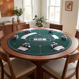 Round Poker Mat for Texas Hold'em 55 inch Portable Foldable Anti-Slip Rubber Base Table Layout-Green