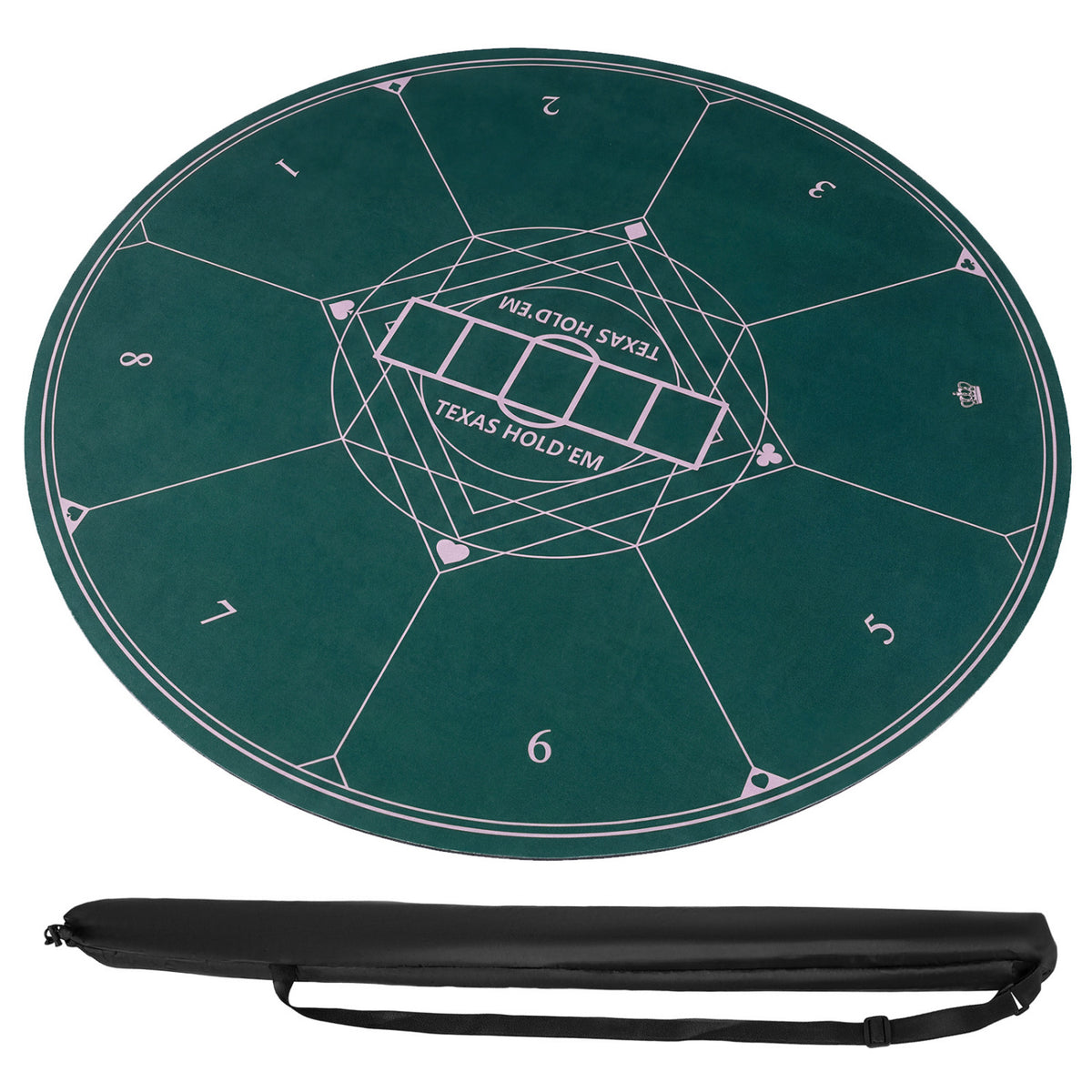 Round Poker Mat for Texas Hold'em 55 inch Portable Foldable Anti-Slip Rubber Base Table Layout-Green