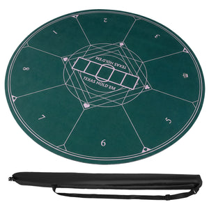 Round Poker Mat for Texas Hold'em 55 inch Portable Foldable Anti-Slip Rubber Base Table Layout-Green