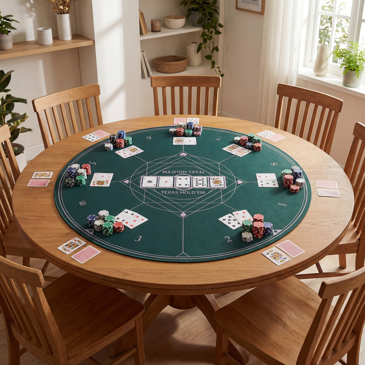 Round Poker Mat for Texas Hold'em 40 inch Portable Foldable Anti-Slip Rubber Base Table Layout-Green