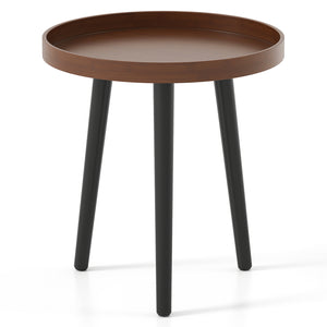 Mid Century Modern Round Side Sofa Coffee Table with Wooden Tray-Brown