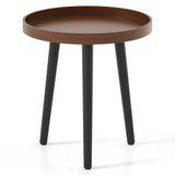 Mid Century Modern Round Side Sofa Coffee Table with Wooden Tray-Brown