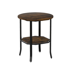 Round Side Table Small End Table with Storage Shelf 2-Tier Nightstand for Small Space-Rustic Brown