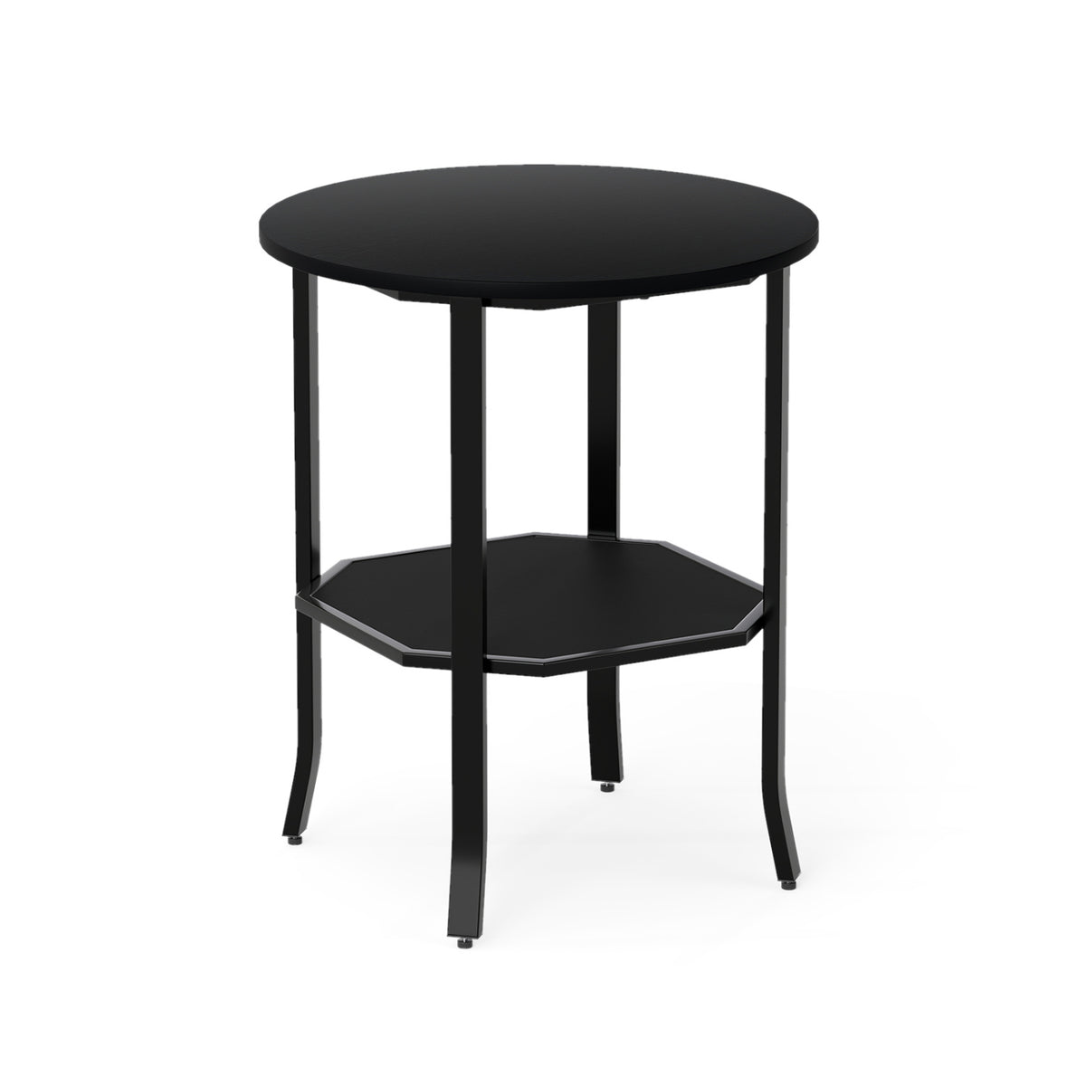 Round Side Table Small End Table with Storage Shelf 2-Tier Nightstand for Small Space-Black