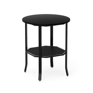 Round Side Table Small End Table with Storage Shelf 2-Tier Nightstand for Small Space-Black