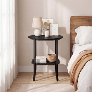 Round Side Table Small End Table with Storage Shelf 2-Tier Nightstand for Small Space-Black